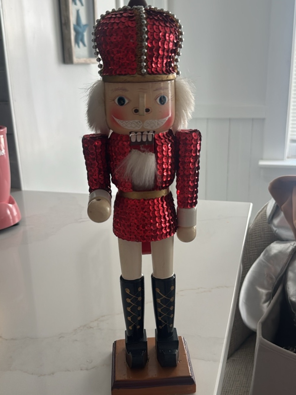 Red Sequin Nutcracker Holiday Figurine - Decorative Home Accent